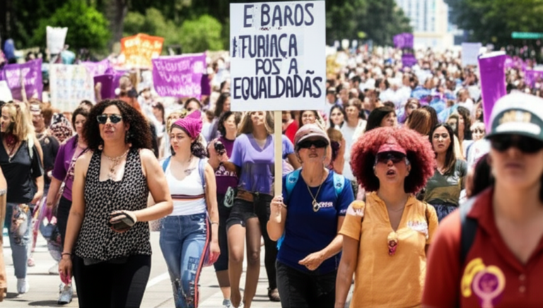 Feminismo Interseccional em Protesto Mulheres protestando juntas em manifestação feminista