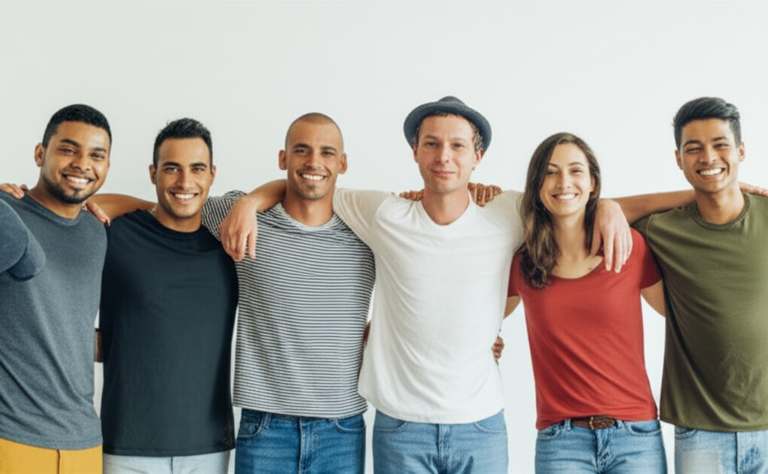 Apoio Mútuo Grupo diverso de pessoas se apoiando mutuamente.