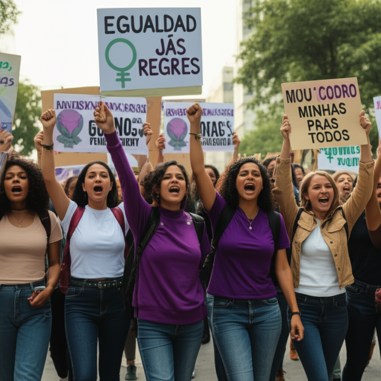 Mulheres unidas em uma manifestação feminista
