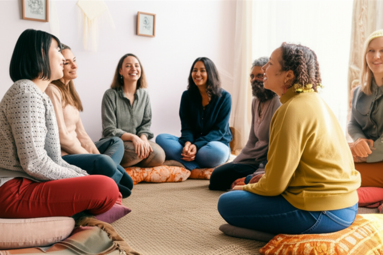 Roda de conversa entre mulheres em um ambiente acolhedor