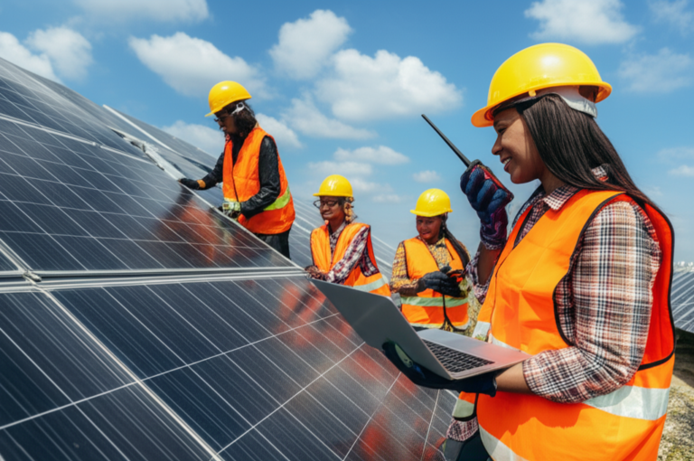 Mulheres na Liderança de Energias Renováveis Mulheres liderando projeto de energia renovável
