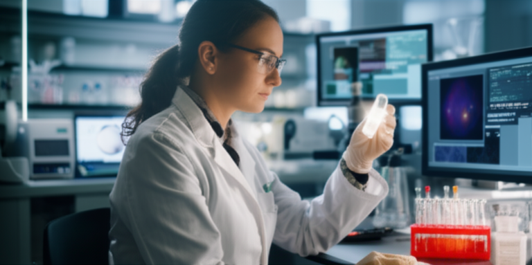 Cientista trabalhando em laboratório com amostras biológicas
