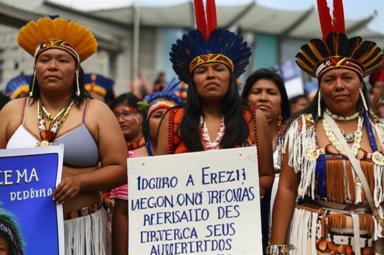 Luta Indígena Feminina Mulheres indígenas protestando por seus direitos.