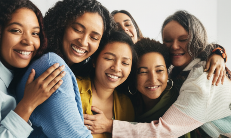Comunidade Feminista: Apoio e Empoderamento Grupo de mulheres apoiando umas às outras