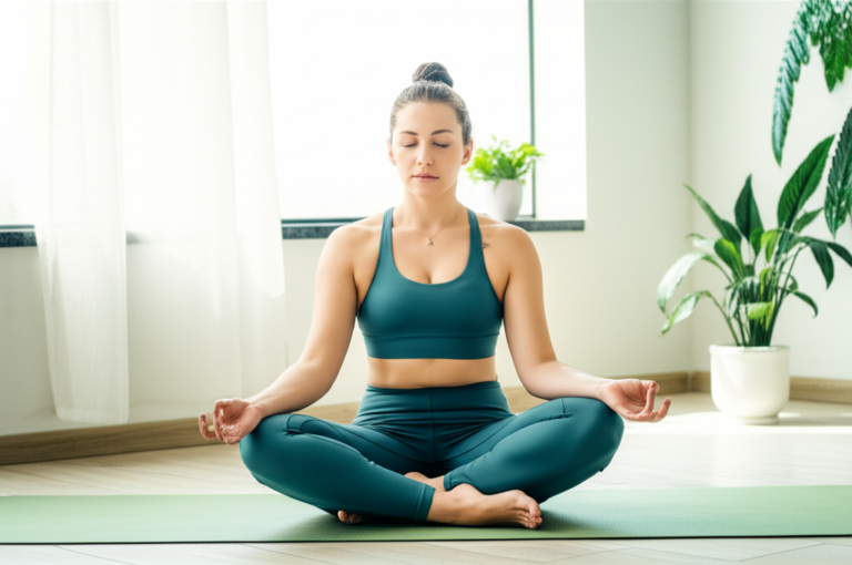 Autocuidado: Gerenciando a Raiva com Equilíbrio Mulher praticando yoga em um ambiente tranquilo