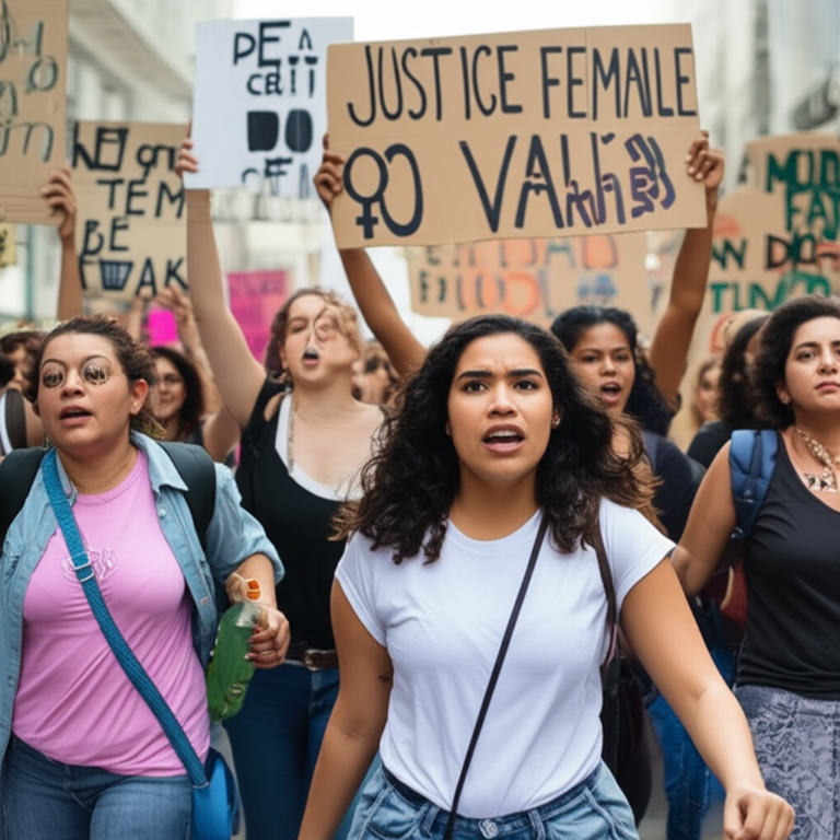 Marcha Feminista: Expressão de Raiva e Empoderamento Mulheres protestando em marcha feminista