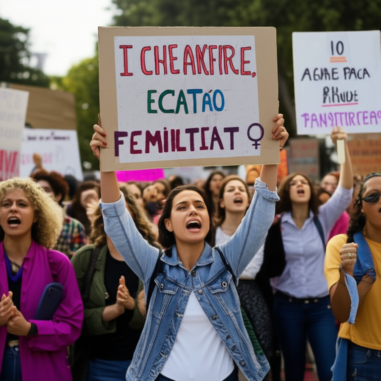 Mulher expressando raiva em protesto feminista