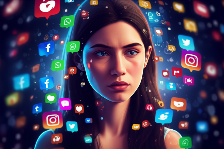 Sobrecarga Digital Feminina Mulher sobrecarregada com notificações em seu smartphone