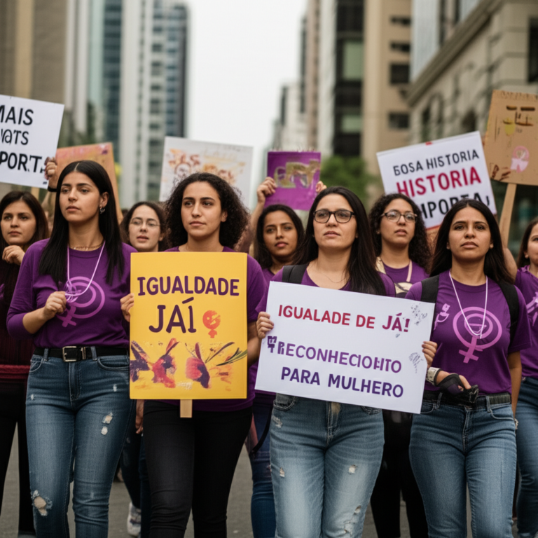 Luta por Igualdade e Reconhecimento Mulheres protestando por direitos iguais