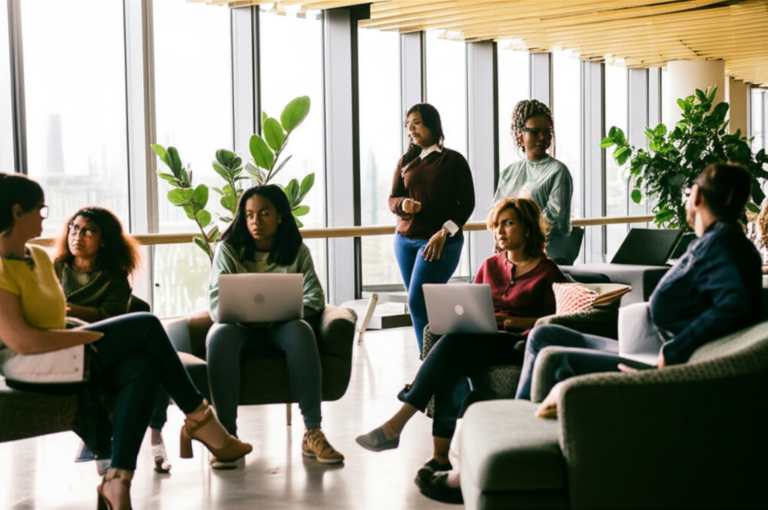 Colaboração em um Ambiente de Trabalho Inclusivo Grupo de pessoas diversas trabalhando juntas em um espaço de coworking